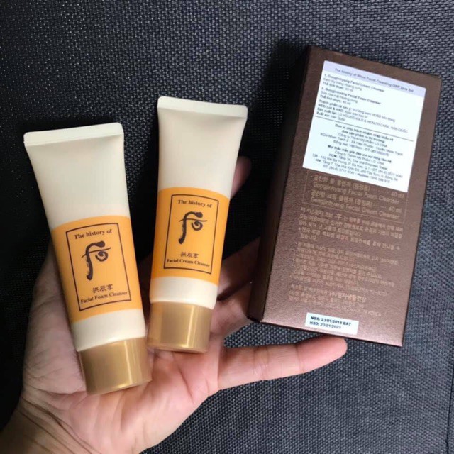 Sét sữa rửa mặt + kem tẩy trang whoo vàng 40ml*2