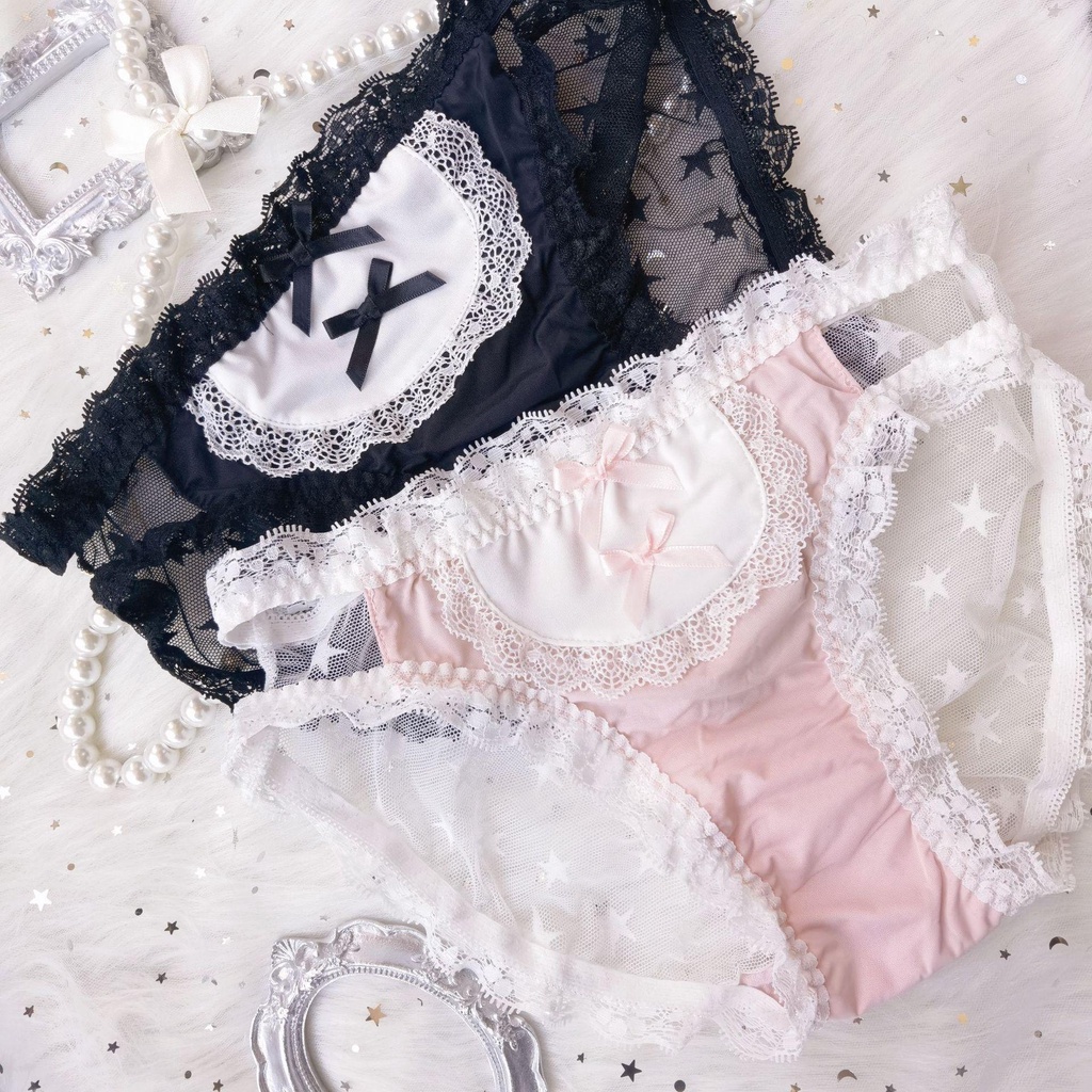 OCEANMAP Quần Lót Ren Trong Suốt Lưng Thấp Thoáng Khí Phong Cách Lolita