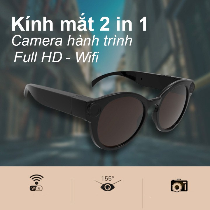 Kính Mắt 2 Trong 1, Camera Hành trình Full HD Wifi Dung Lượng Pin 380mAh