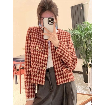 Áo khoác dạ kẻ zz tua thanh lịch