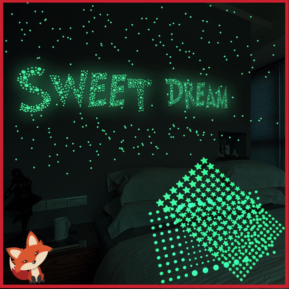 Bộ 202 / 211 miếng dán hình ngôi sao 3D màu dạ quang độc đáo trang trí phòng ngủ cho bé