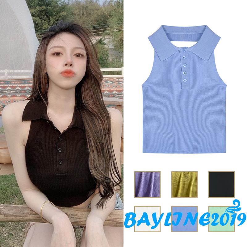 BAY-Áo croptop sát nách hở lưng ôm dáng màu trơn cổ yếm màu trắng/đen/xanh lá/tím/xanh lá bạc hà cho nữ