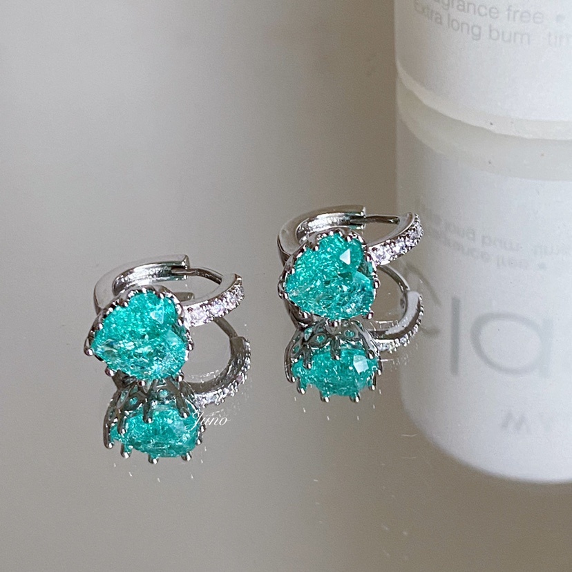 2022 Bông Tai Hình Trái Tim Đính Đá zircon Xanh Dương Phong Cách Hàn Quốc Mới