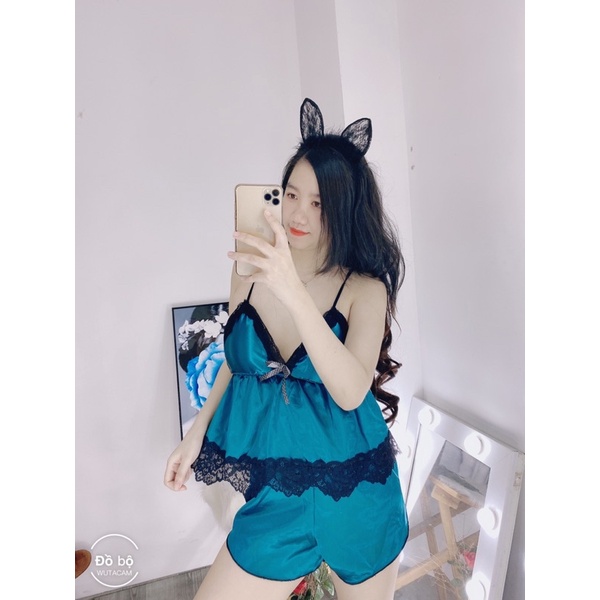 Bộ ngủ nữ, Đồ ngủ sexy có mút ngực dây chéo lưng siêu sexy, đồ ngủ nữ 2 dây mát mẻ- Phuongaliceshop