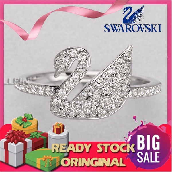 SWAROVSKI Nhẫn Hình Thiên Nga Đính Đá Pha Lê Phong Cách Cổ Điển Thời Trang