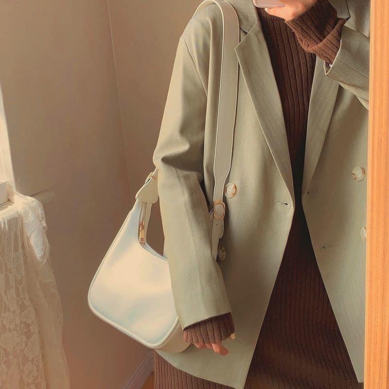 Túi da đeo chéo kẹp nách hai màu đen trắng basic phong cách Hàn Quốc 2021 túi đeo chéo nữ túi xách nữ túi đeo vai | BigBuy360 - bigbuy360.vn