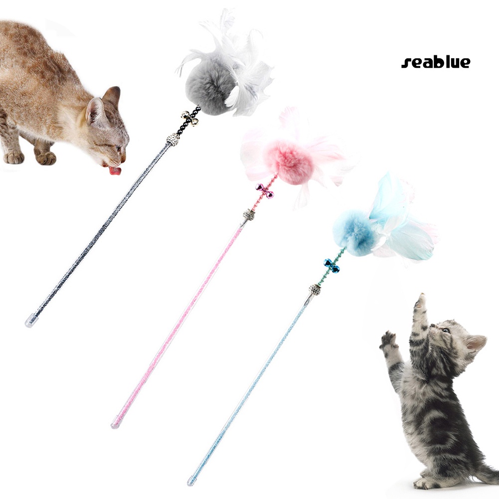 【cat】Pet Cat Kitten Teaser Beads Bell Plush Ball Feather Playing Stick Wand Chew Toy