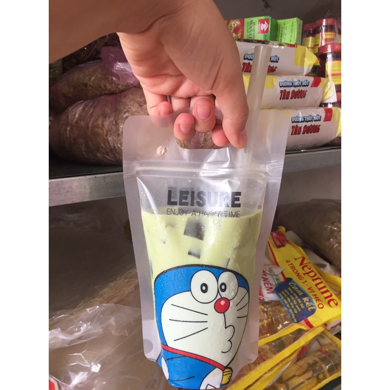 (Bán Buôn Sỉ) Túi zip đựng trà sữa, trà chanh tặng kèm ống hút(450-500ml)