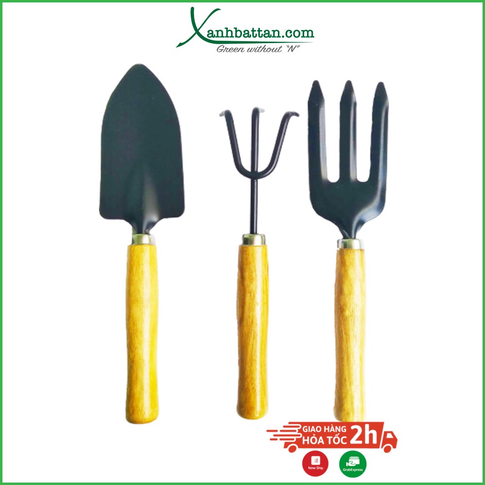 Bộ 3 món dụng cụ làm vườn mini cán gỗ Garden Tool