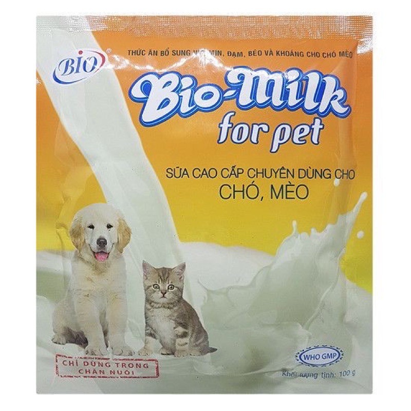 [Giao ngay HOẢ TỐC] Sữa bột cao cấp cho chó mèo Bio Milk gói 100g - Sữa cho chó mèo Bio 100g