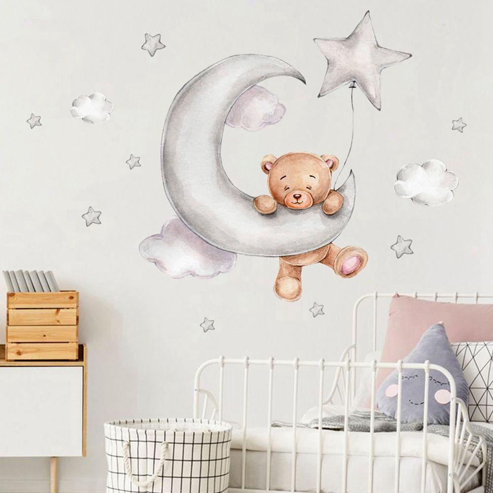 Đề Can Dán Tường Tự Dính Chống Nước In Hình Gấu Hoạt Hình Trang Trí Nhà Cửa
