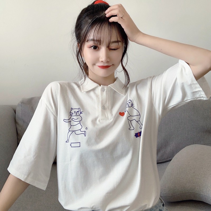 Áo Polo nữ ngắn tay phong cách Nhật Bản