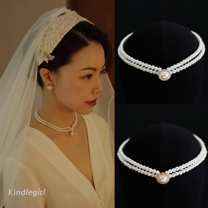 Vòng cổ hai lớp đính ngọc trai nhân tạo phong cách retro thời trang cho nữ