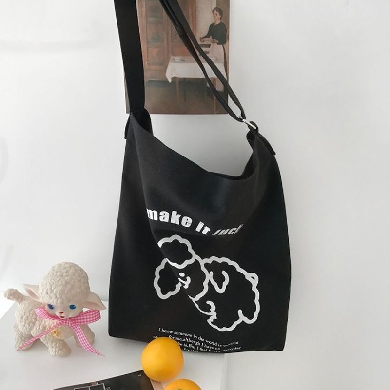 Túi đeo vai vải canvas sức chứa lớn phong cách Hàn Quốc xinh xắn dành cho nữ