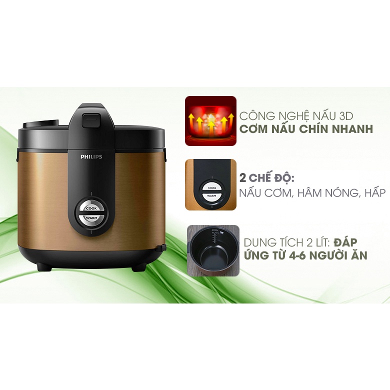 HD3132/68 - Nồi cơm điện Philips 2 lít HD3132/68 - Hàng chính hãng - Smart House