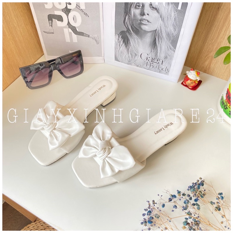 Guốc nơ to GNT đế vuông thấp 3phân