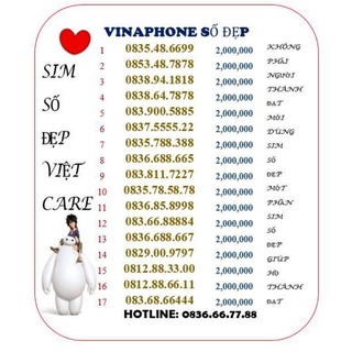 Sim Vinaphone đồng giá 2000k,đầu cổ 09, số đẹp, giá rẻ, nghe gọi thoải mái