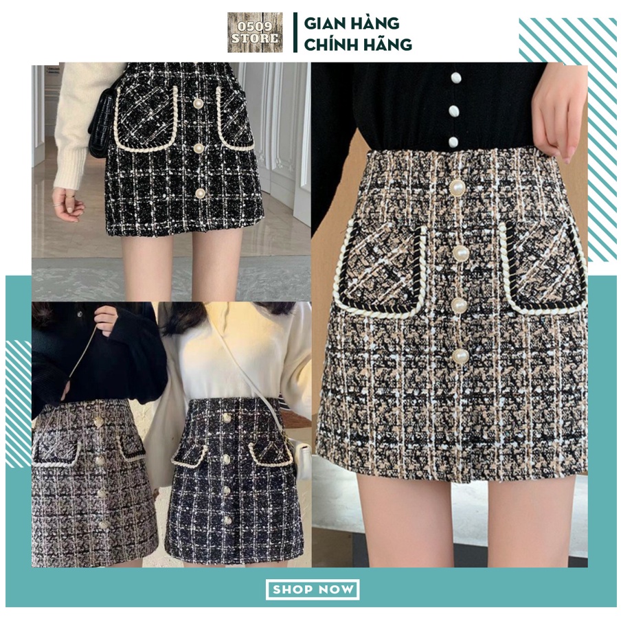 Chân Váy Dạ Kẻ Chữ A Tweed - Hành Loại Đẹp