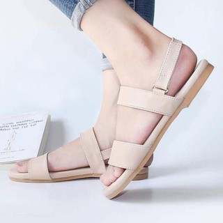 Giày quai hậu size lớn size nhỏ 33 đến 43- giày sandal nữ quai ngang đế bệt có big size màu kem - 6083