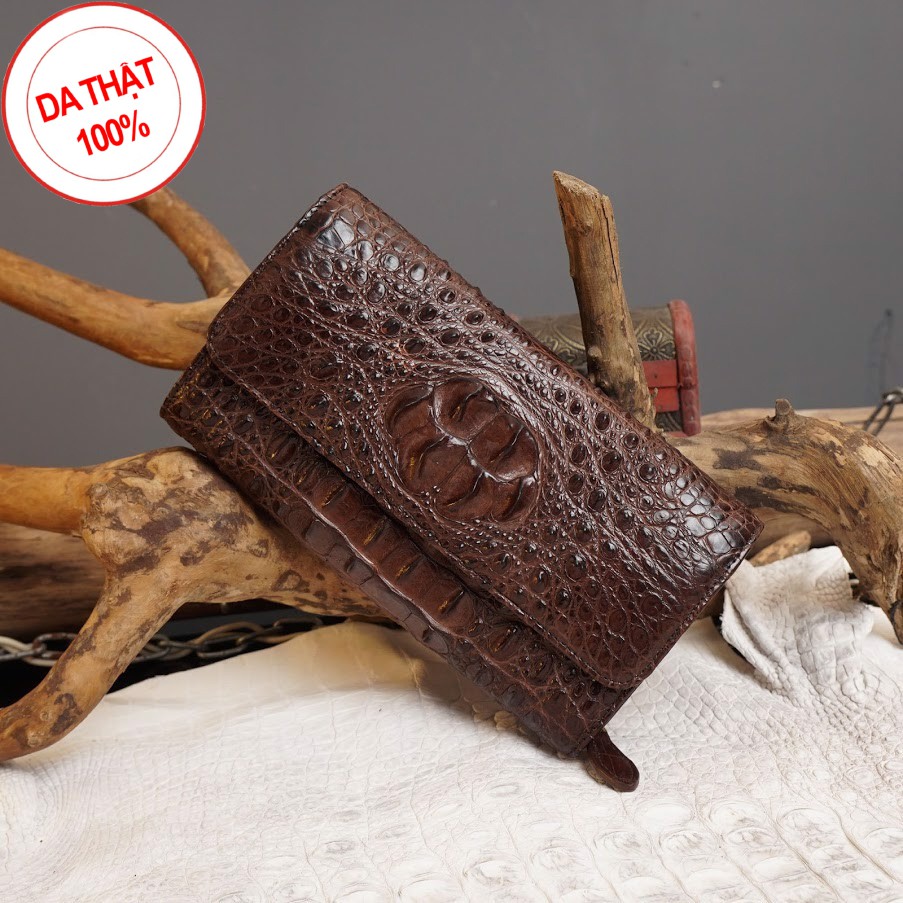 DA BÒ THẬT Clutch cầm tay da cá sấu gai lưng cao cấp dự tiệc vô cùng sang trọng