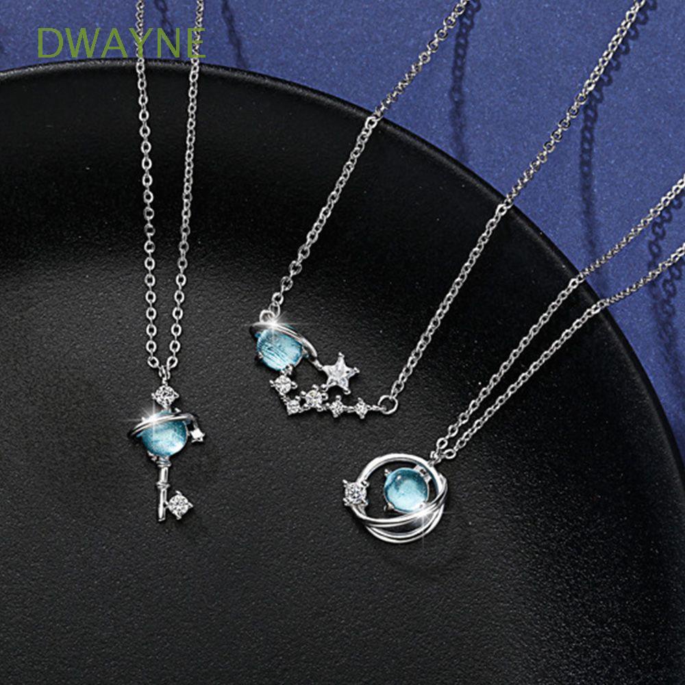 Dây Chuyền Đính Đá Sapphire Xanh Dương Cho Nữ|Mặt Dây Chuyền Hành Tinh Vũ Trụ