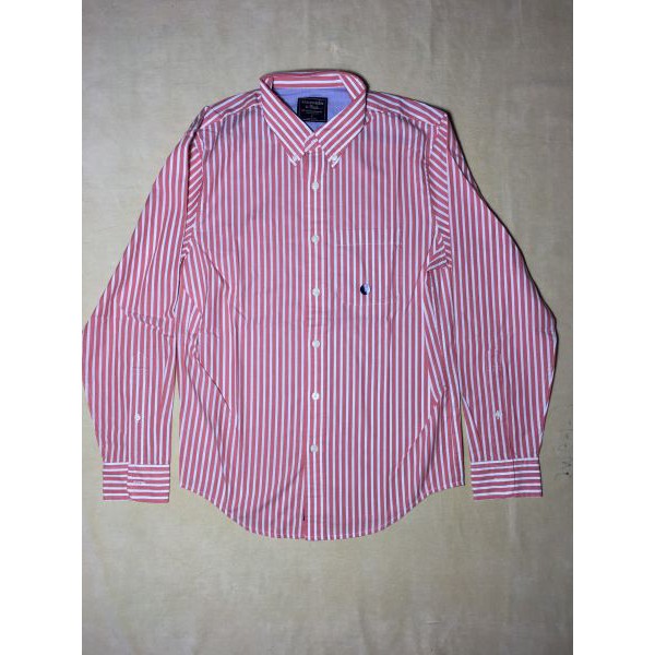 Áo sơ mi công sở nam tay dài cotton cổ bẻ màu cam sọc dọc màu trắng Abercrombie&Fitch size S