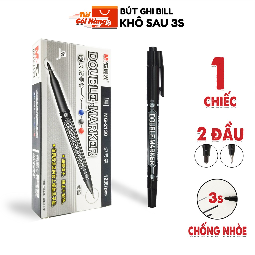 Bút Double Marker Mực Chống Nhòe Chuyên Dành Ghi Hóa Đơn, Ghi Mã Vận Đơn Trên Đơn Hàng