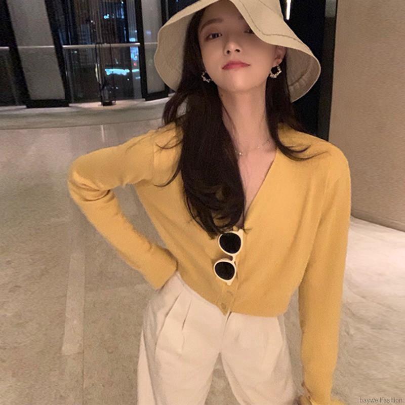 [Baywellfashion]Áo khoác Cardigan dệt kim phối nút thiết kế cổ chữ V thanh lịch | BigBuy360 - bigbuy360.vn