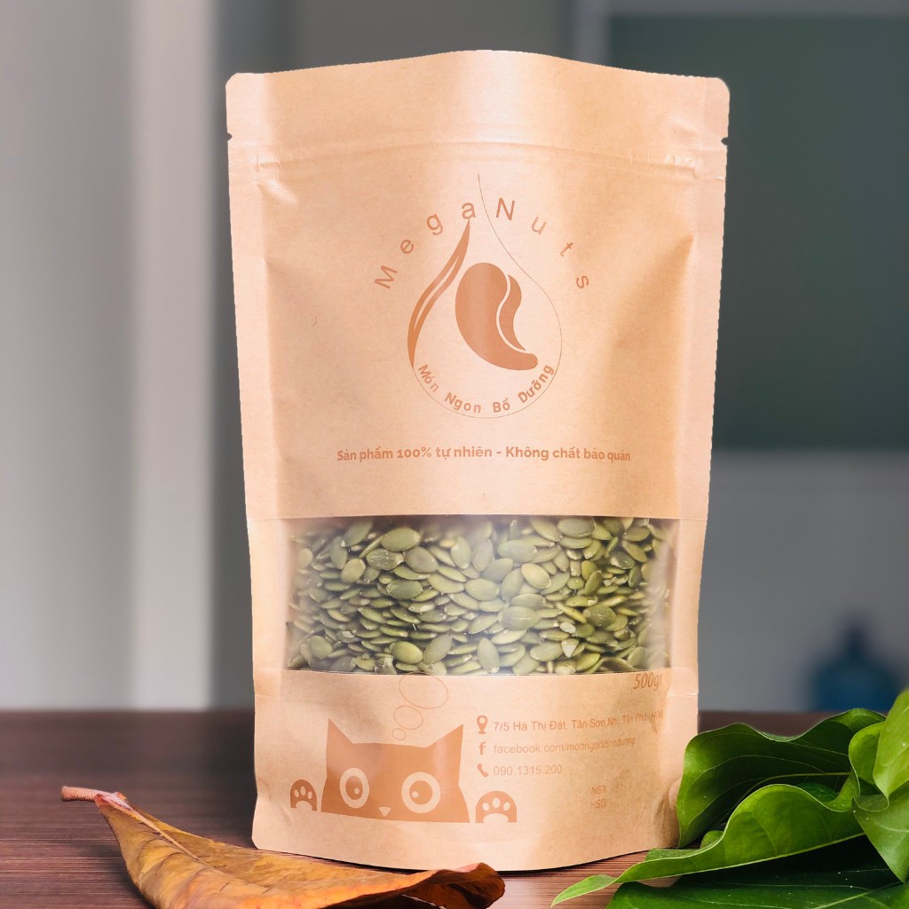 Hạt bí xanh tách vỏ Meganuts nhập khẩu đóng gói - Nhân hạt bí xanh thượng hạng thơm giòn 100gr/250gr/500gr