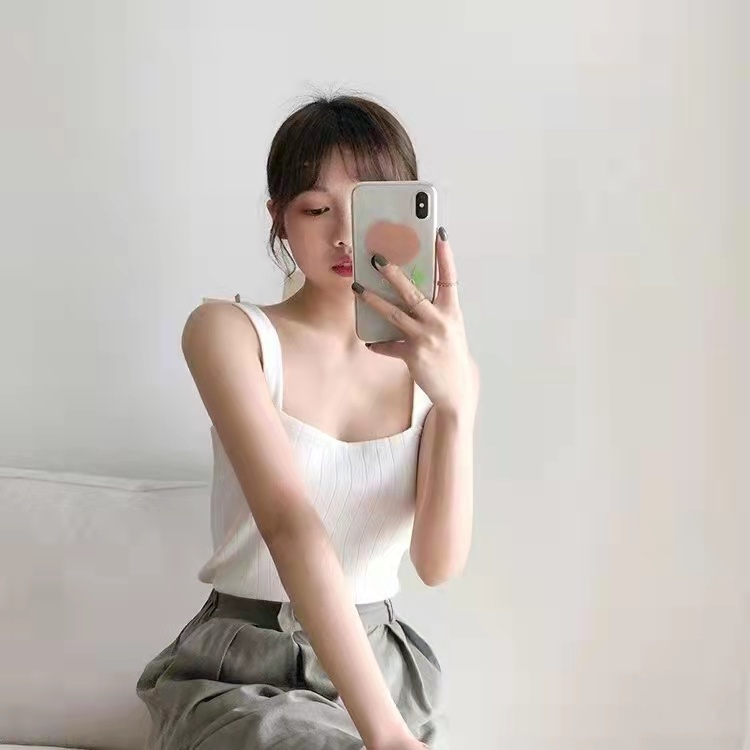 SUXI Áo Croptop Dệt Kim Sát Nách Màu Sắc Thanh Lịch
