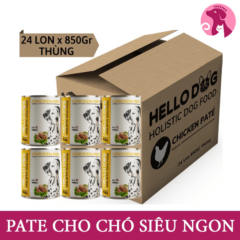 Patê cho chó Hello Dog (Pate làm từ thịt gà tươi) (Combo 5 hộp 190g &amp; lon lớn 850g)