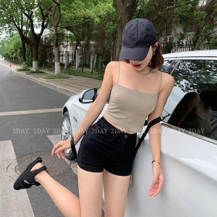 COMBO 2 áo hai dây có mút liền croptop cotton, áo 2s 2 DARLIN