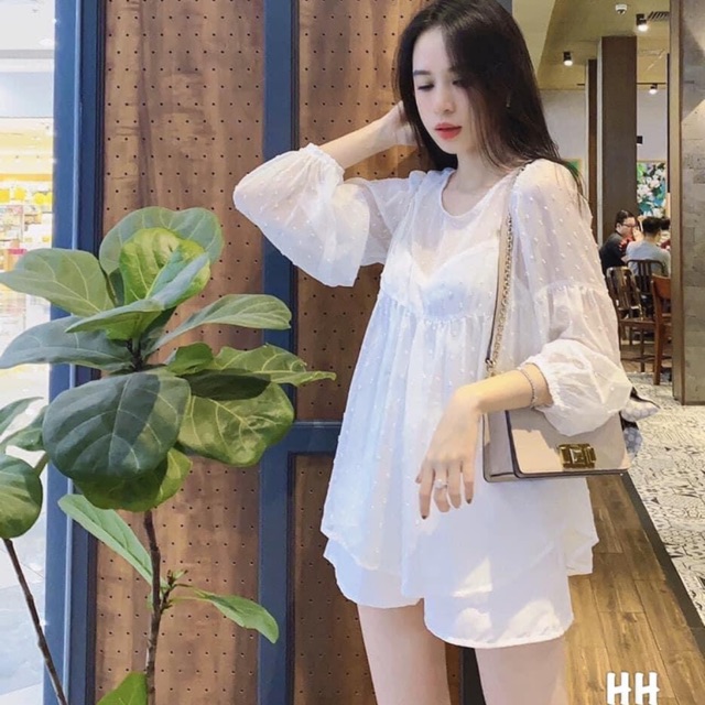 Sét 3 món áo babydoll hoa nổi