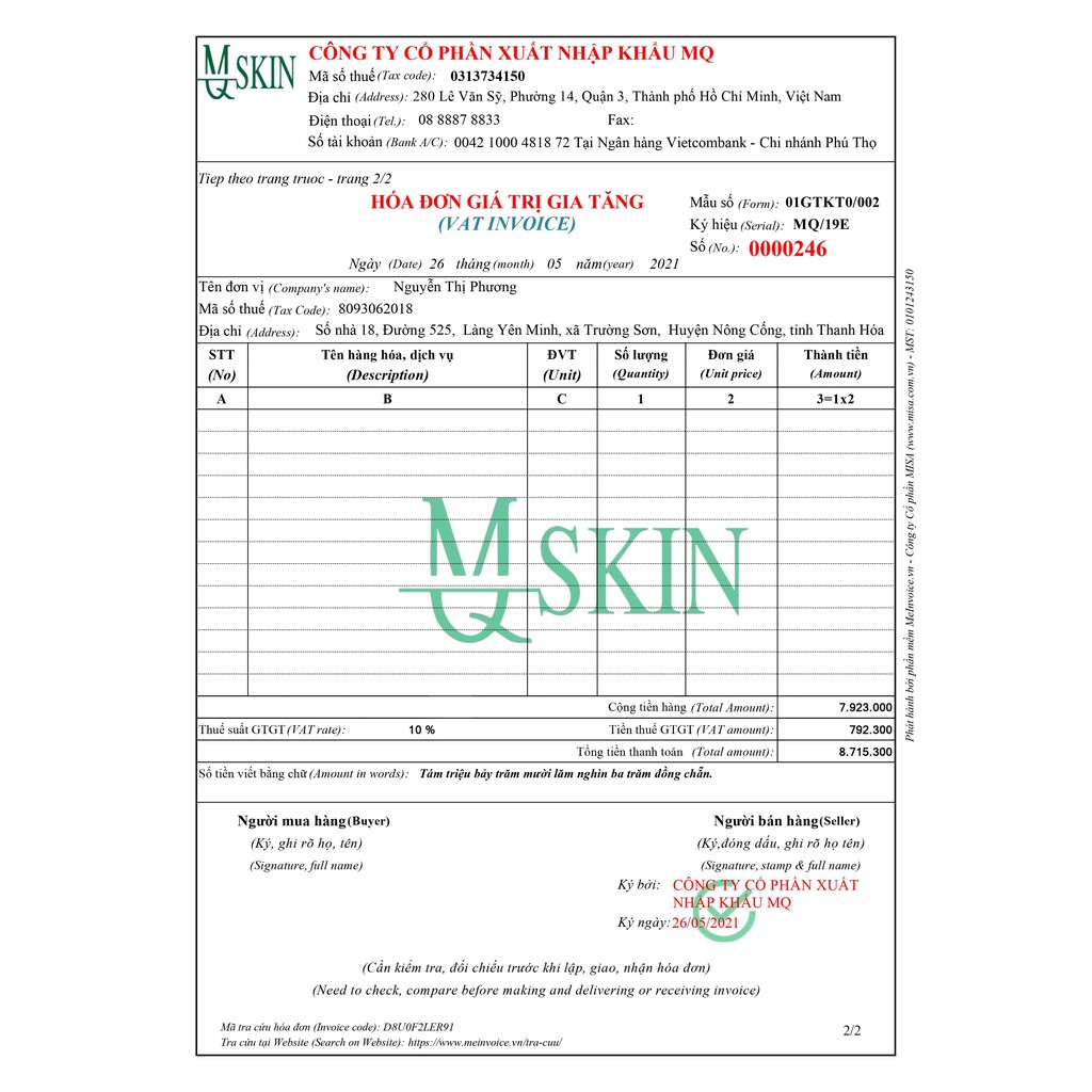 Nước tẩy trang Hàn Quốc MQ Skin  150ml