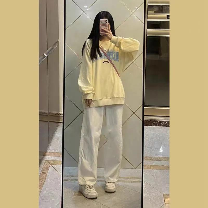 Set Áo Hoodies Dáng Rộng + Quần Dài Thiết Kế Đơn Giản Năng Động Thời Trang Dành Cho Nữ