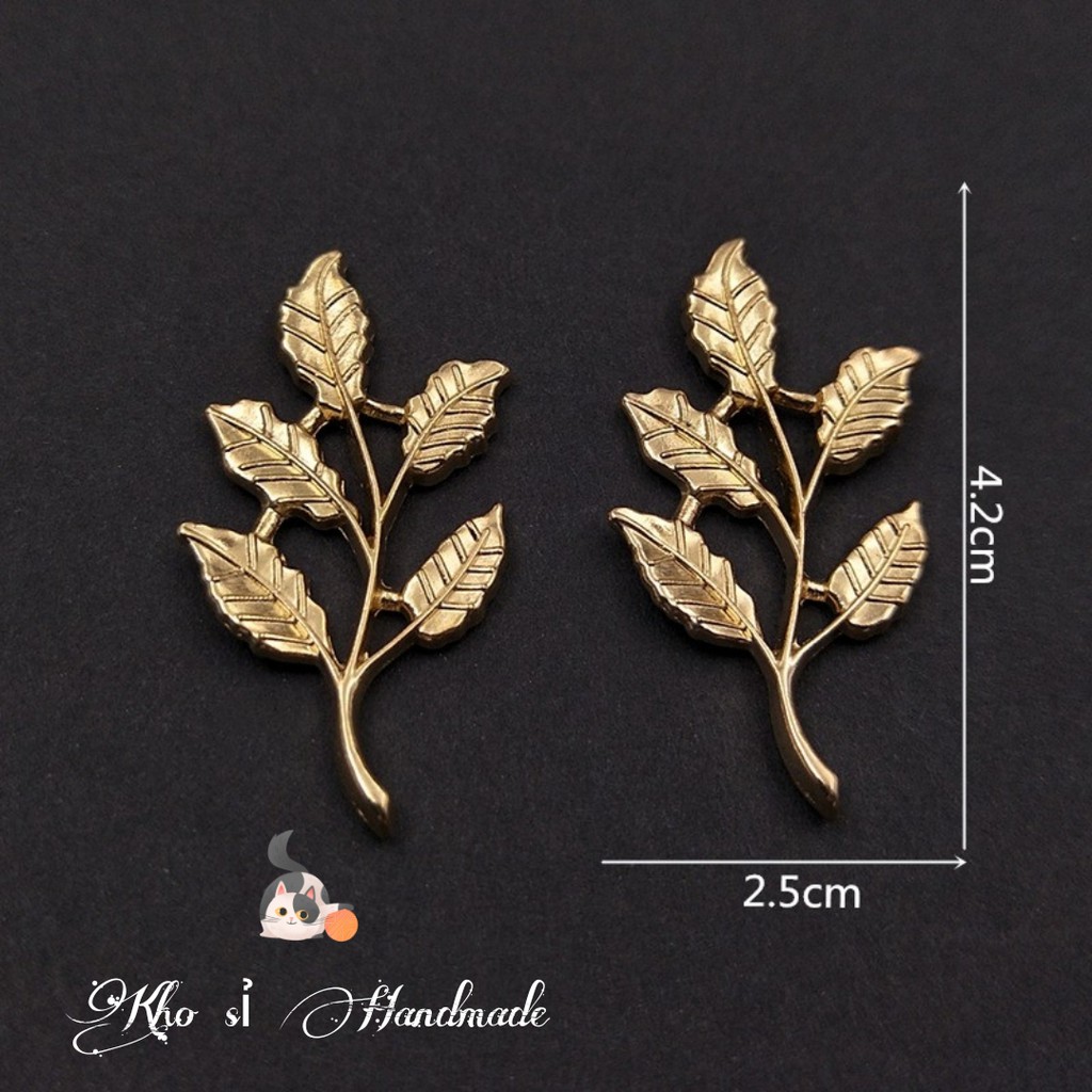 Cành 5 lá mạ kim loại 2.5*4.2cm - Phụ kiện đính túi, ví, hoa vải, bờm nơ, cài áo  Handmade