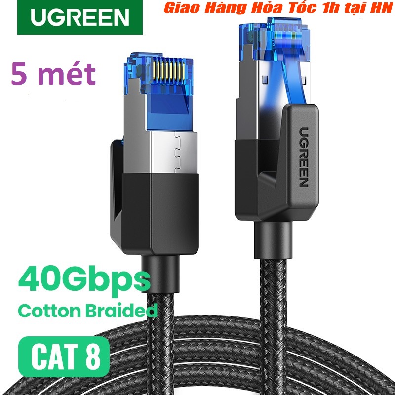 Dây Mạng Cat8 Ugreen 80433 Dài 5m Đúc Sẵn 2 Đầu S/FTP 40Gbps Bọc Dù Cao Cấp - Hàng chính hãng