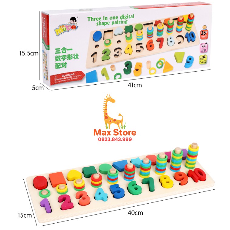 ĐỒ CHƠI GỖ MONTESSORI SỐ ĐẾM 3 Dòng 3in1