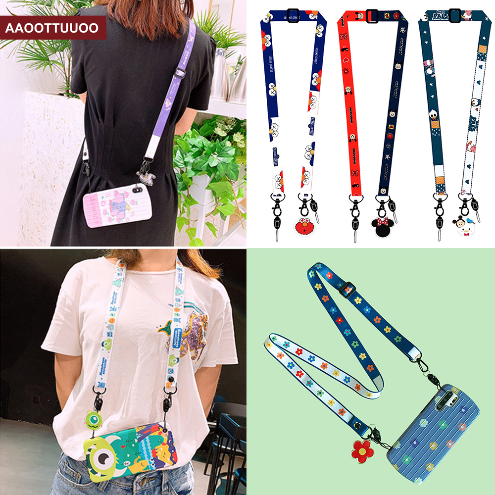 Dây đeo cổ gắn đIện thoại di động họa tiết hoạt hình dễ thương tùy chọn tiện dụng