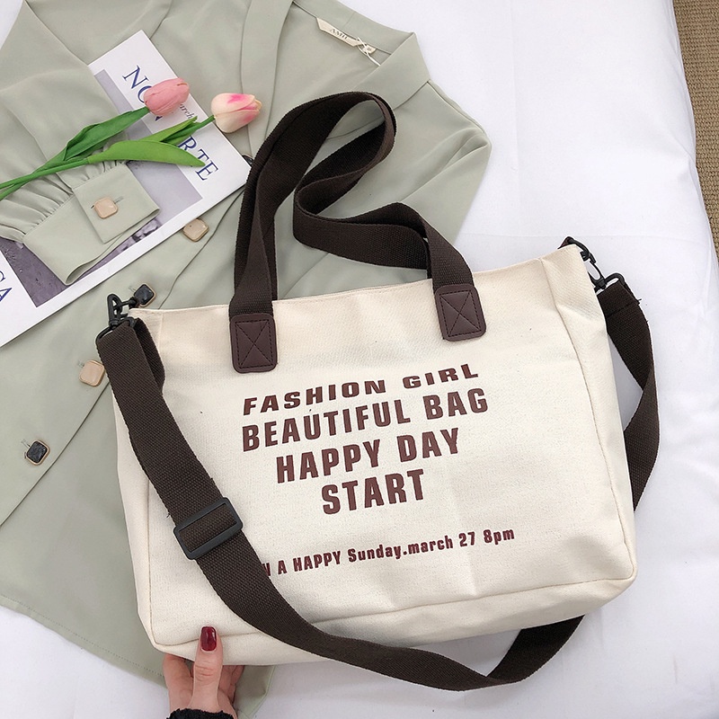 Túi Xách Canvas Cỡ Lớn In Chữ Thời Trang Cho Nữ Sinh