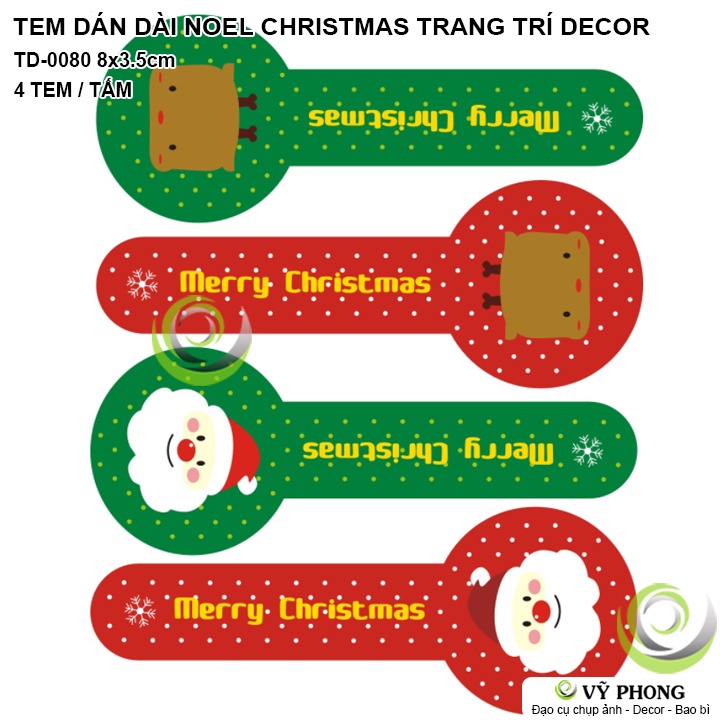 TEM DÁN STICKER DÀI TRANG TRÍ NOEL NHÃN DÁN DECOR NIÊM PHONG BAO BÌ TÚI BÁNH KẸO HỘP QUÀ TẶNG MERRY CHRISTMAS TD-0080
