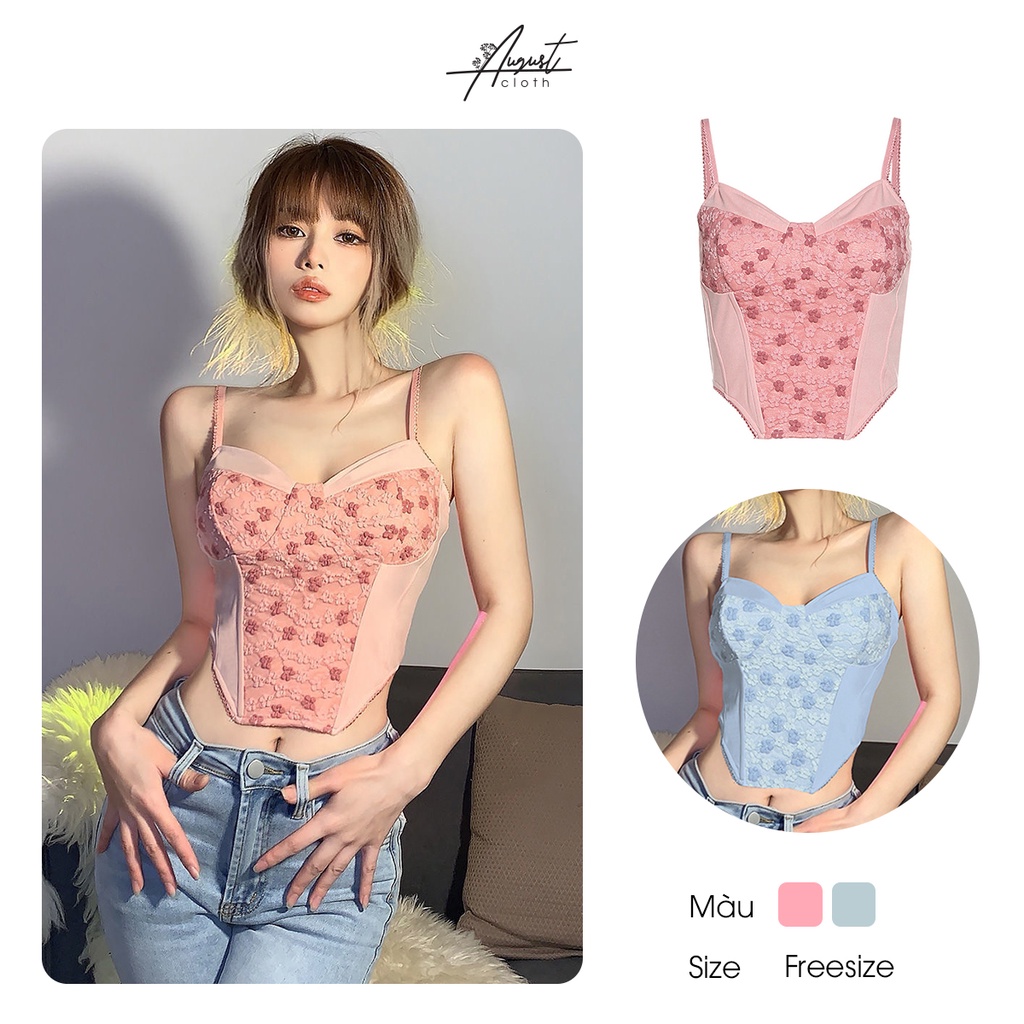 [Augustcloth] Áo croptop 2 dây hoa phong cách Hàn Quốc