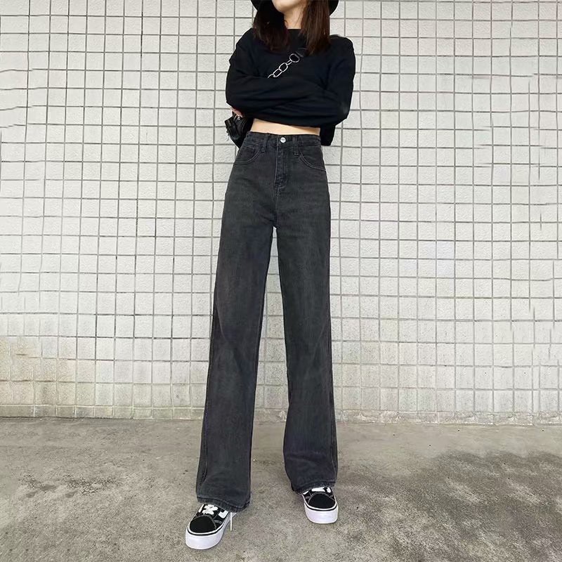 Quần jeans lưng cao ống rộng thời trang xinh xắn cho nữ 2020