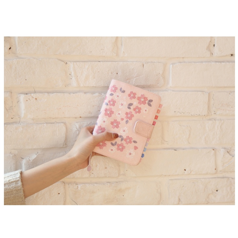 Bộ Sổ Tay Khổ A6 Thêu Hình Hoa Anh Đào Dễ Thương