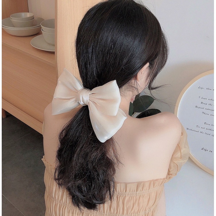 Kẹp Tóc Nơ Tiệm Thêu Việt Chất Liệu Voan Tơ Xước