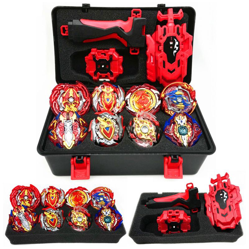 Bộ 8 món đồ chơi con quay Beyblade Burst Flame với hộp đựng và bộ phóng cho trẻ em