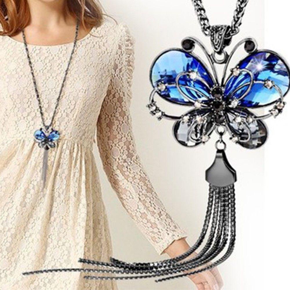 Vòng cổ Dài Bằng Hợp Kim Kẽm Mặt Hình Bướm Thời Trang Cho Nữ