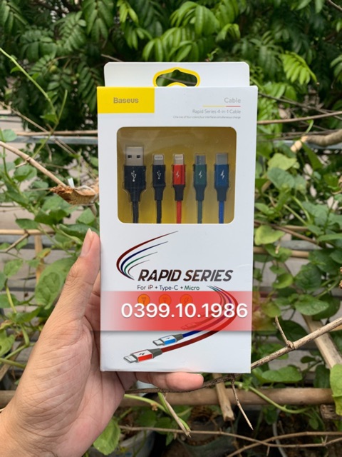 Cáp sạc 3-4 đầu hàng chính hãng Baseus siêu bền dài 120cm