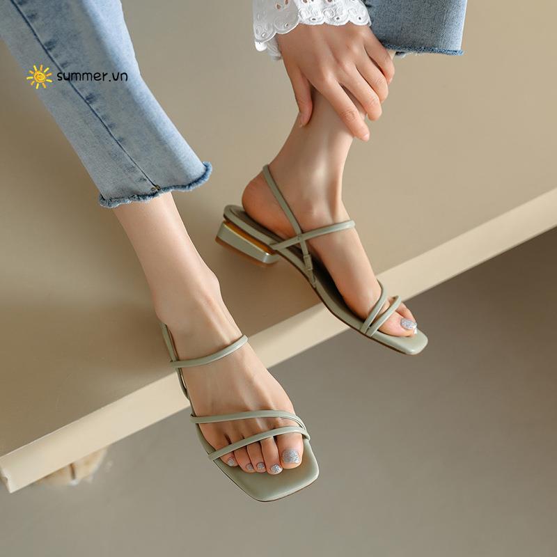 Giày Sandal Hở Ngón Đế Bệt Quai Mỏng Mũi Vuông Thời Trang Mùa Hè Hàng Mới Dành Cho Nữ 2022