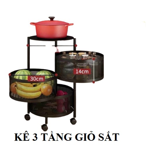 KỆ SẮT PHỦ SƠN TĨNH ĐIỆN KHUNG TRÒN XOAY 360 ĐỘ CHO BẾP XINH KỆ XẾP TẦNG THÁO LẮP GỌN GÀNG [CÓ BÁNH XE DI ĐỘNG]